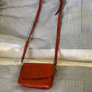 Campomaggi orange red  Leather Crossbody Bag with Flap Closure